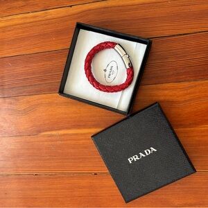Prada Crimson Braided Leather Bracelet
